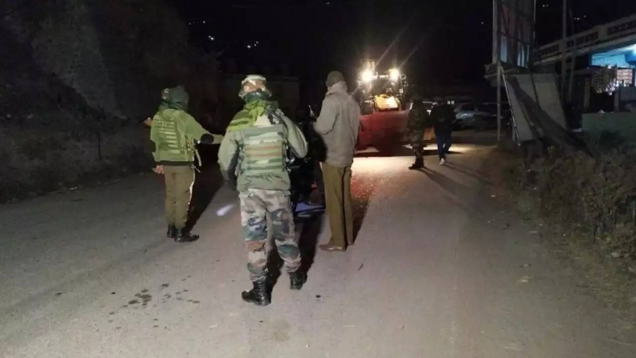 Indian Army personnel during a search operation after an IAF convoy was ambushed by Pakistani terrorists in Poonch.