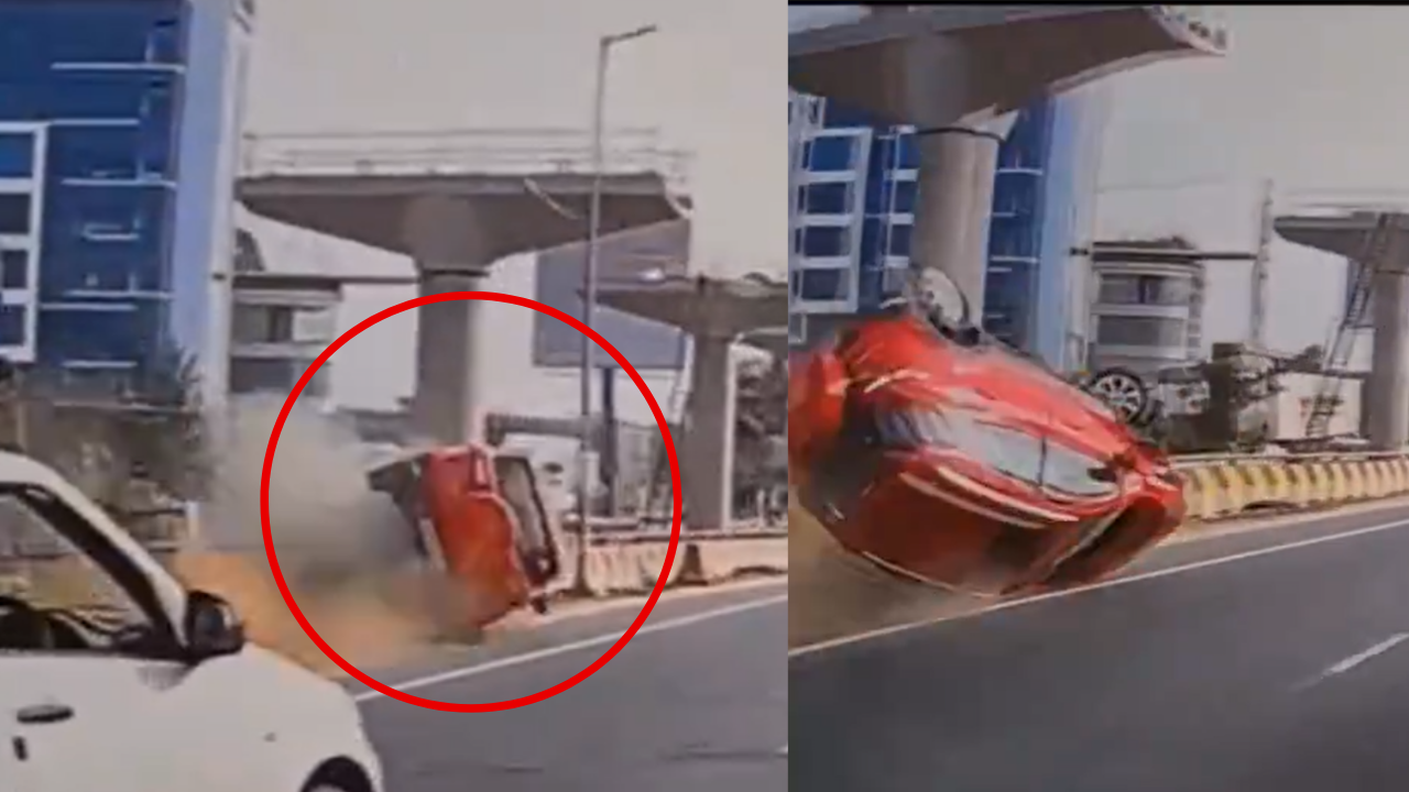 major accident caught on cam in bengaluru: car hits curb, flips into air; driver was allegedly distracted