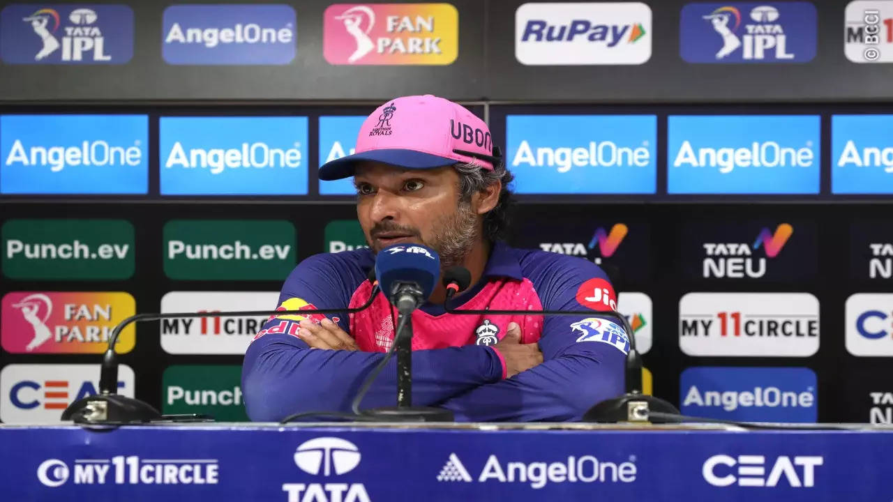 Kumar Sangakkara addresses the media at the post match press conference