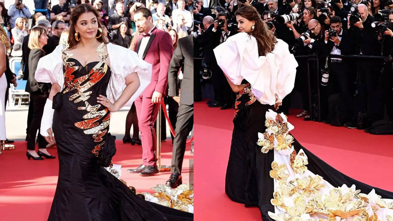 Cannes 2024: Aishwarya Rai Mesmerises In Black-White Gown With Dramatic Trail. WATCH