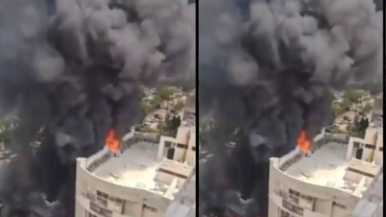 ghaziabad: massive fire breaks out at residential society in indirapuram| video