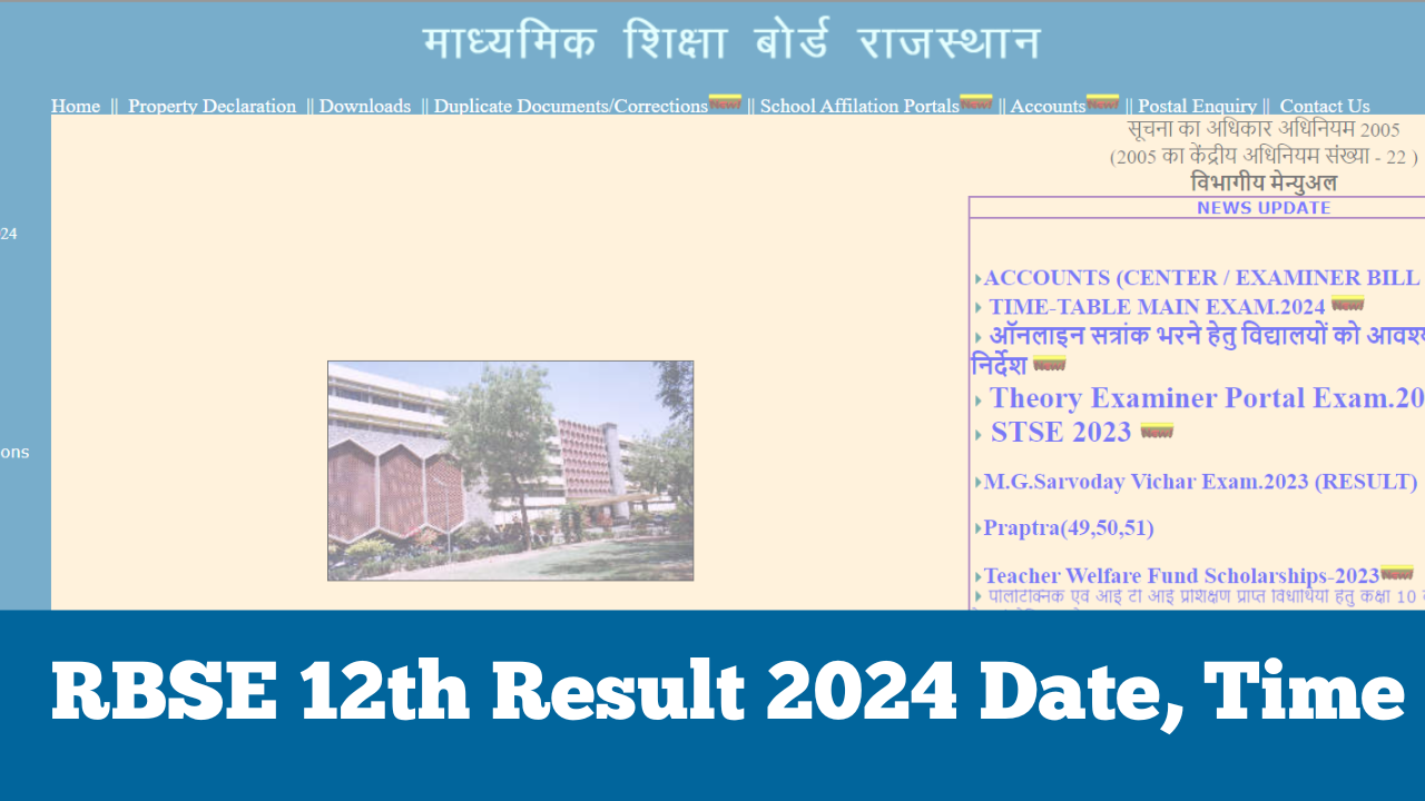 RBSE 12th Result 2024 Date, Time