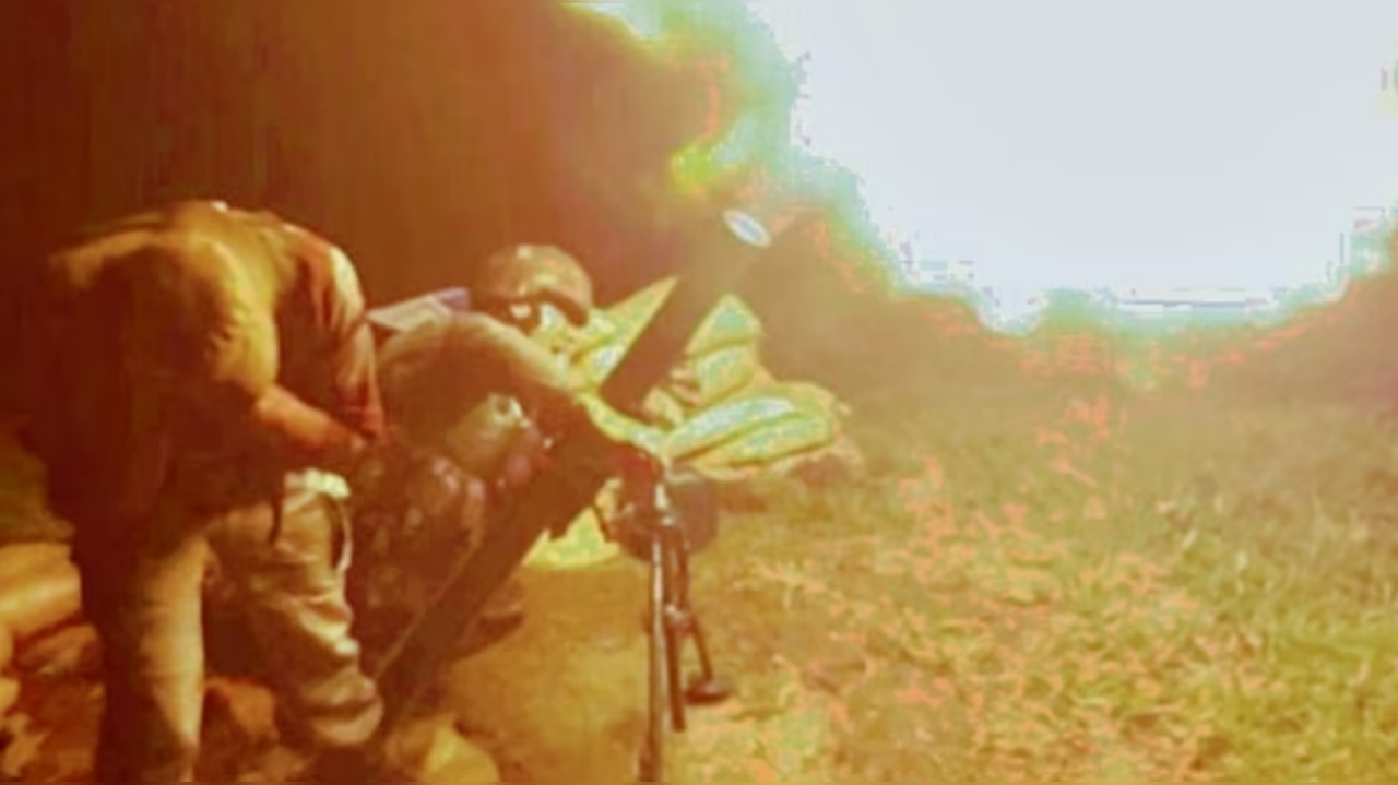 The Assam Rifles shared a photo of two soldiers firing a mortar at the suspected insurgents.