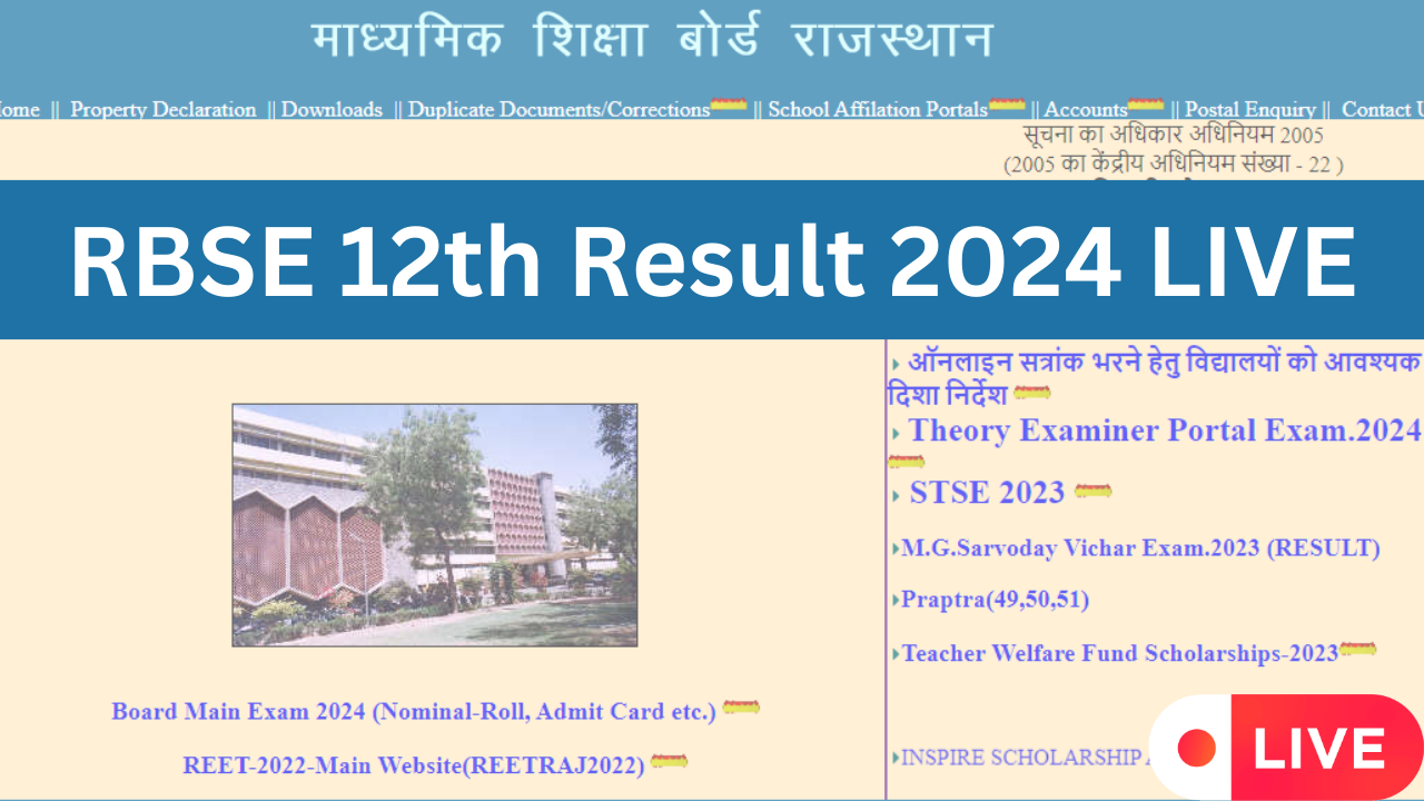 Rajasthan RBSE 12th Results 2024 Highlights DECLARED RBSE 12th Science Commerce Arts Result Today at 1215 PM on rajeduboardrajasthangovin