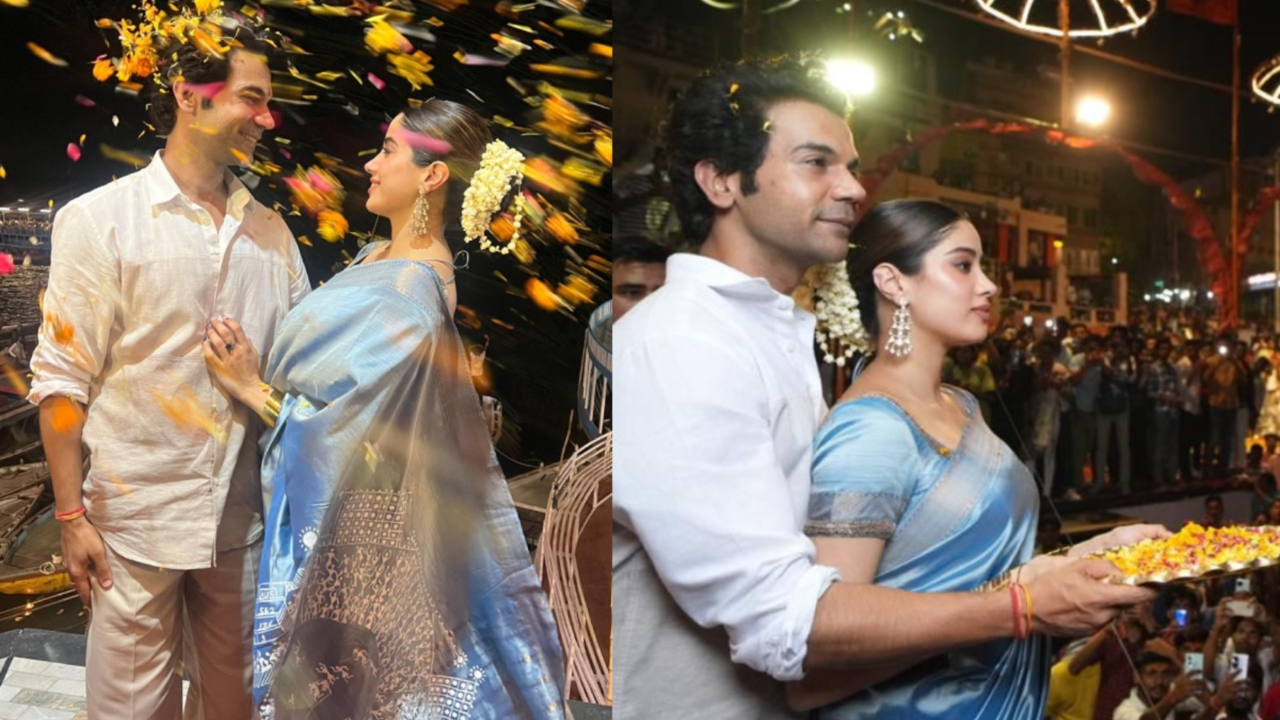 Ahead Of Mr And Mrs Mahi Release, Rajkummar Rao-Janhvi Kapoor Perform Ganga Arti In Varanasi  - See Viral PICS