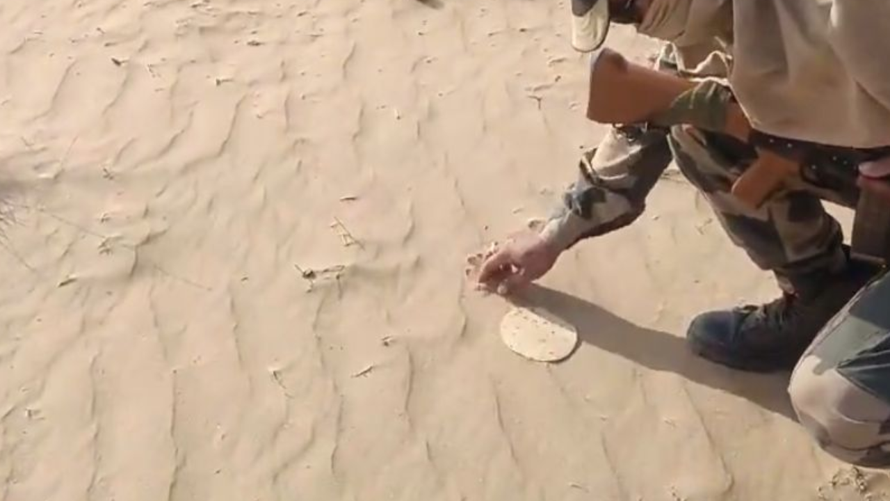 BSF Jawan can be seen roasting a papad in hot sand