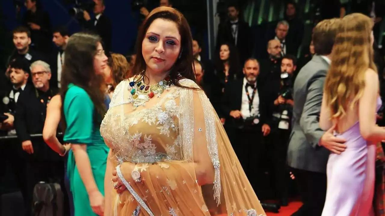 nidarshana gowani owner of kamala mills wearing diamond saree and navratna neckless at cannes film festival 2024