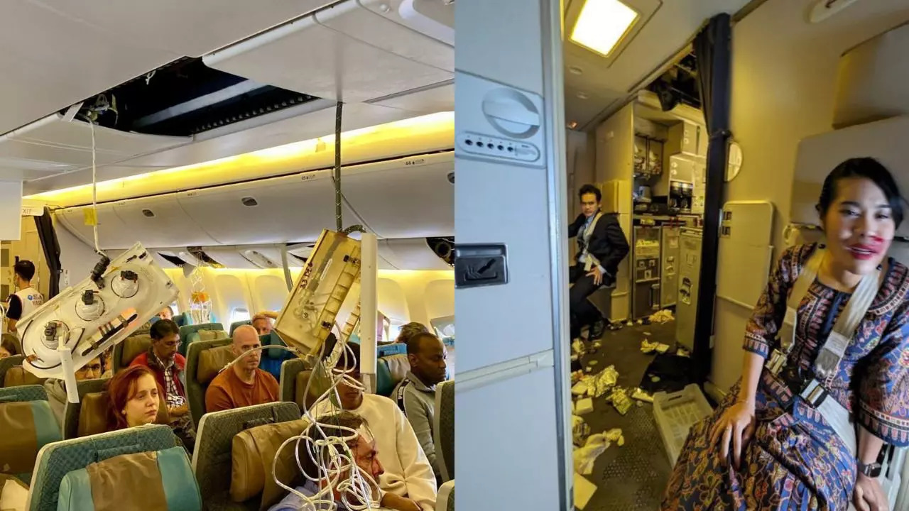 Visuals from Singapore Airlines after flight turbulence. Credit: X/Ian Miles Cheong