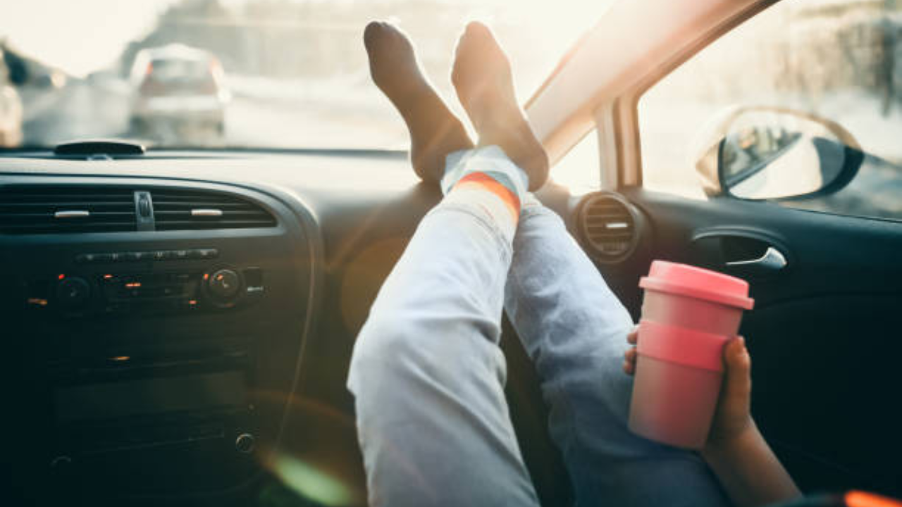 Feet up on the dashboard While Driving