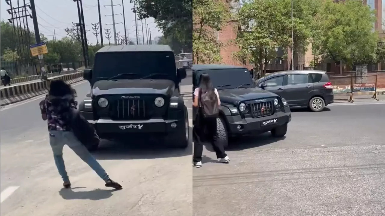 A Mahindra Thar menacingly approaches students walking near Amity University, Noida. | Gaurav Nagar