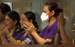 IPL 2024 Shah Rukh Khan Turns Cheerleader For KKR Dons White Mask In 1st Appearance After Hospitalisation See PICS