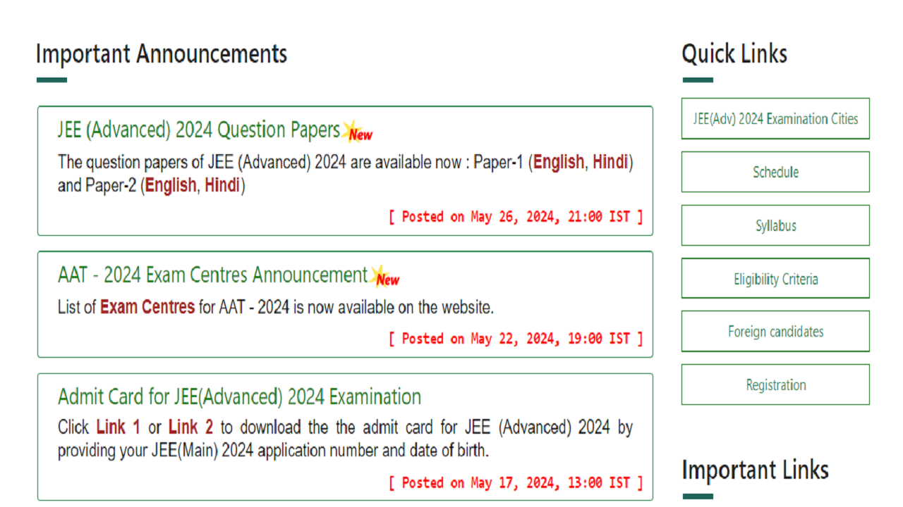 JEE Advanced 2024 Question Paper IIT JEE Question Paper Released for