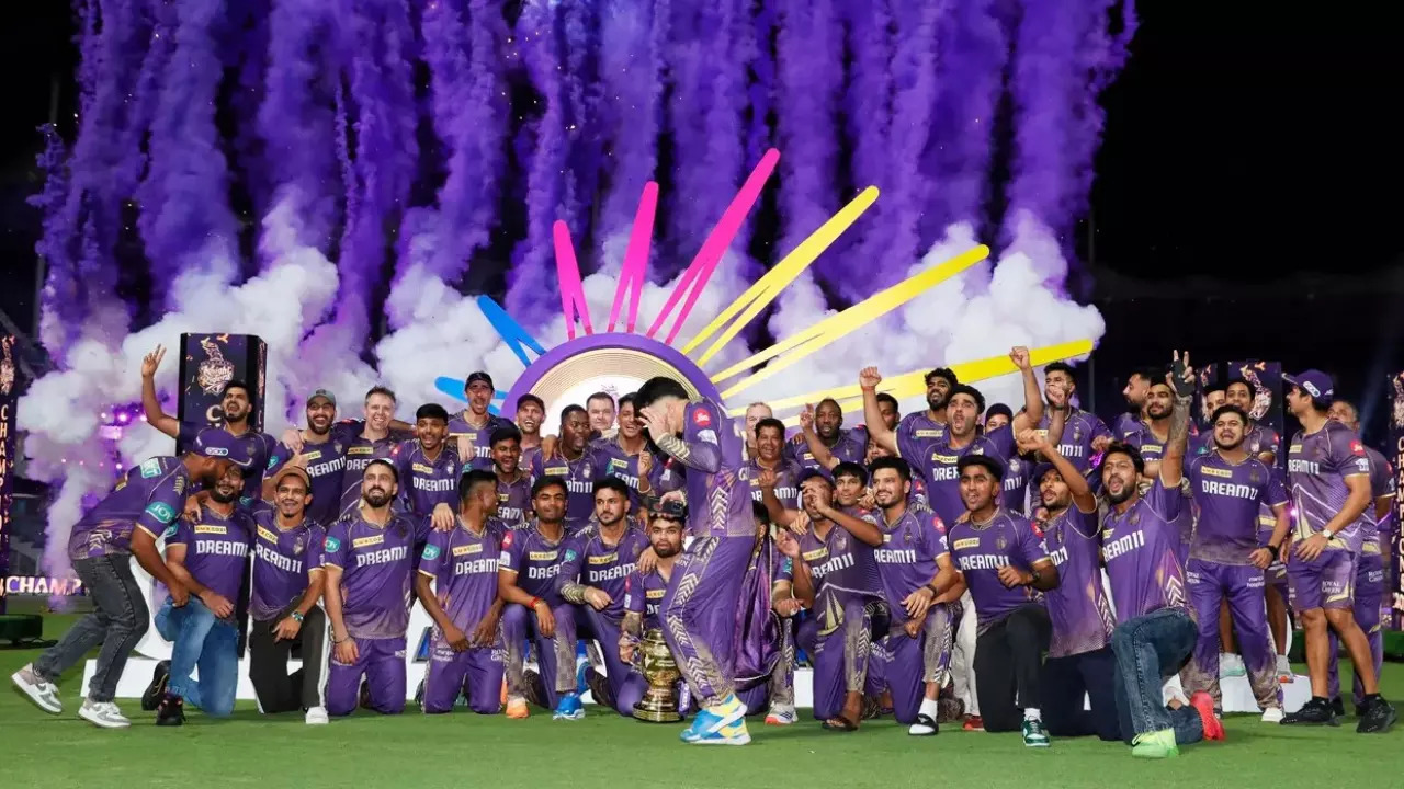 KKR players with the trophy after winning IPL 2024