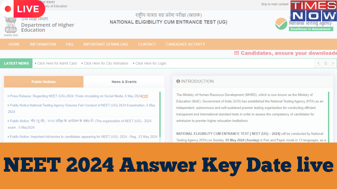 NEET Result 2024 Highlights NEET Answer Key Released on examsntaacin Direct Link