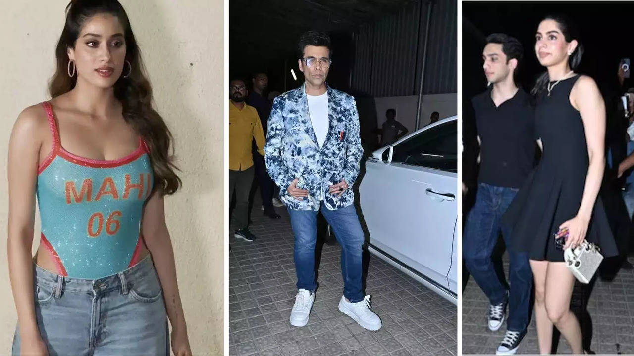 Janhvi Kapoor, Karan Johar, Rumoured Lovebirds Khushi Kapoor, Vedang Raina Attend Mr And Mrs Mahi Screening In Style