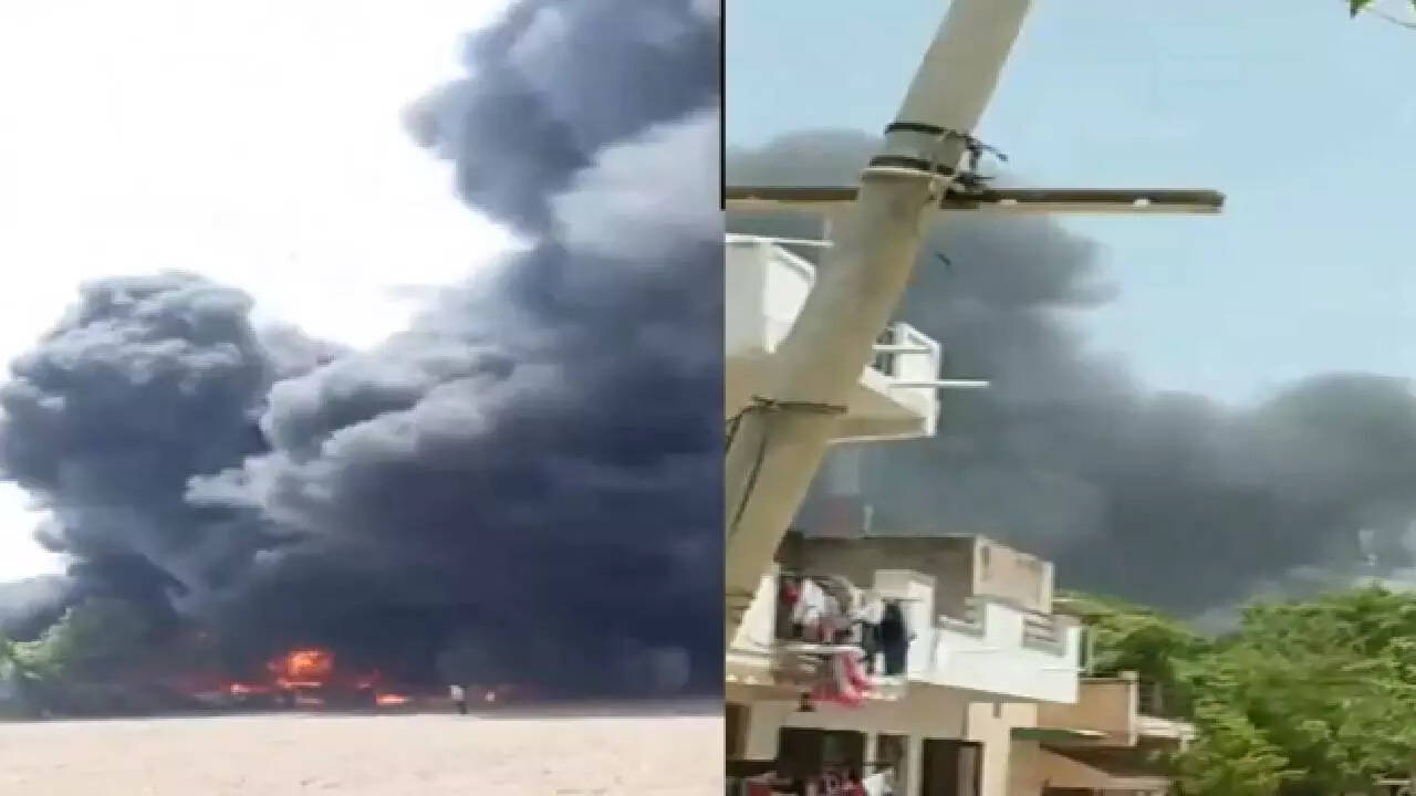 major fire breaks out in scrap godown in mehsana near ahmedabad, causes panic among locals | watch