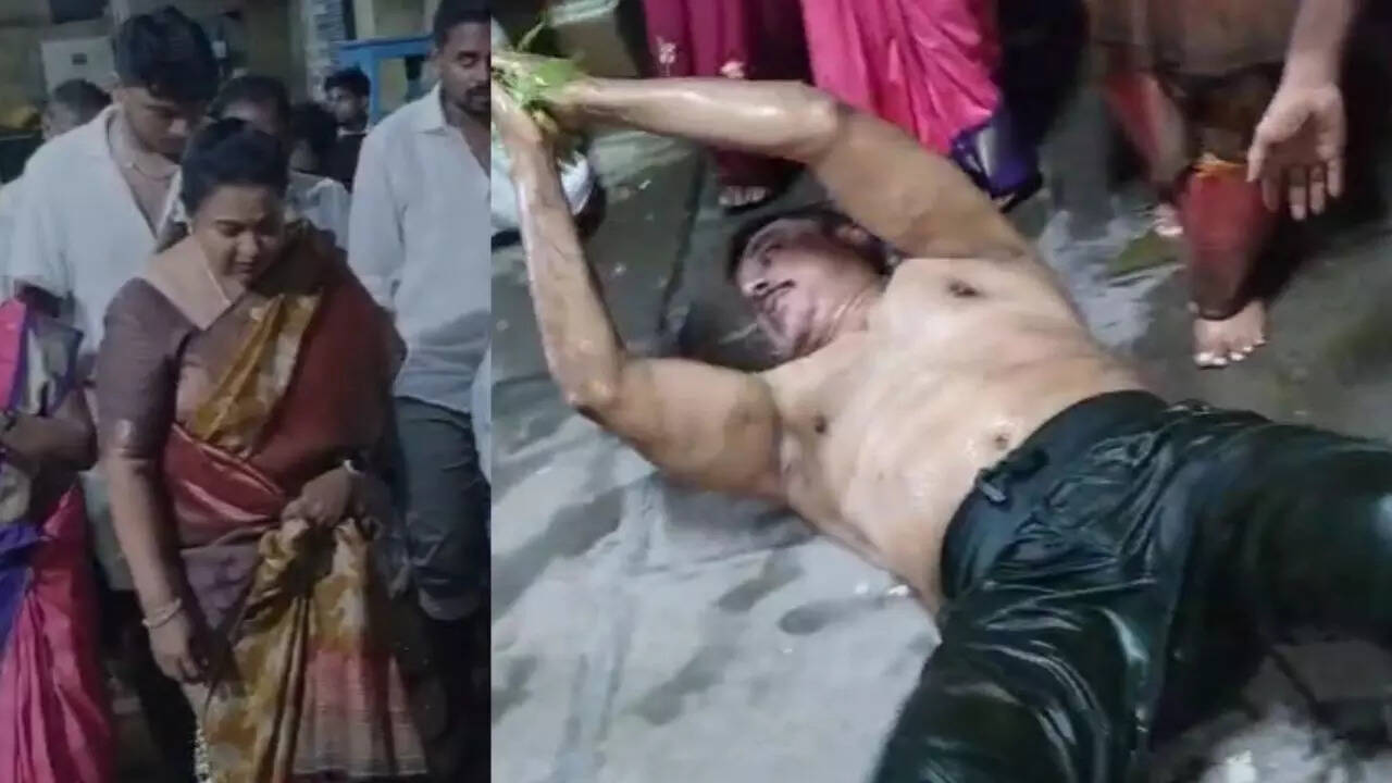  ராதிகா ஜெயிக்கனும்... மாரியம்மன் கோவிலில் அங்கப்பிரதட்சணம் செய்த நடிகர் சரத்குமார்... 