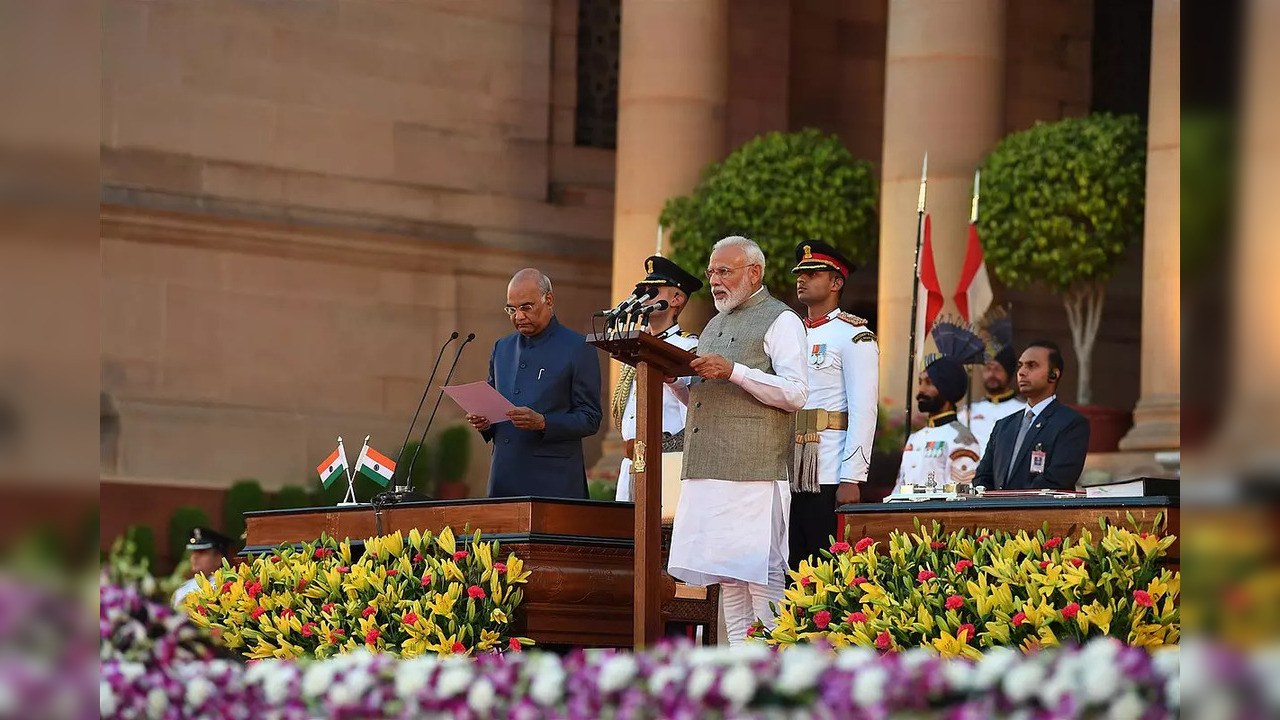 Narendra Modi taking oath for a second term as Prime Minister of India in 2019