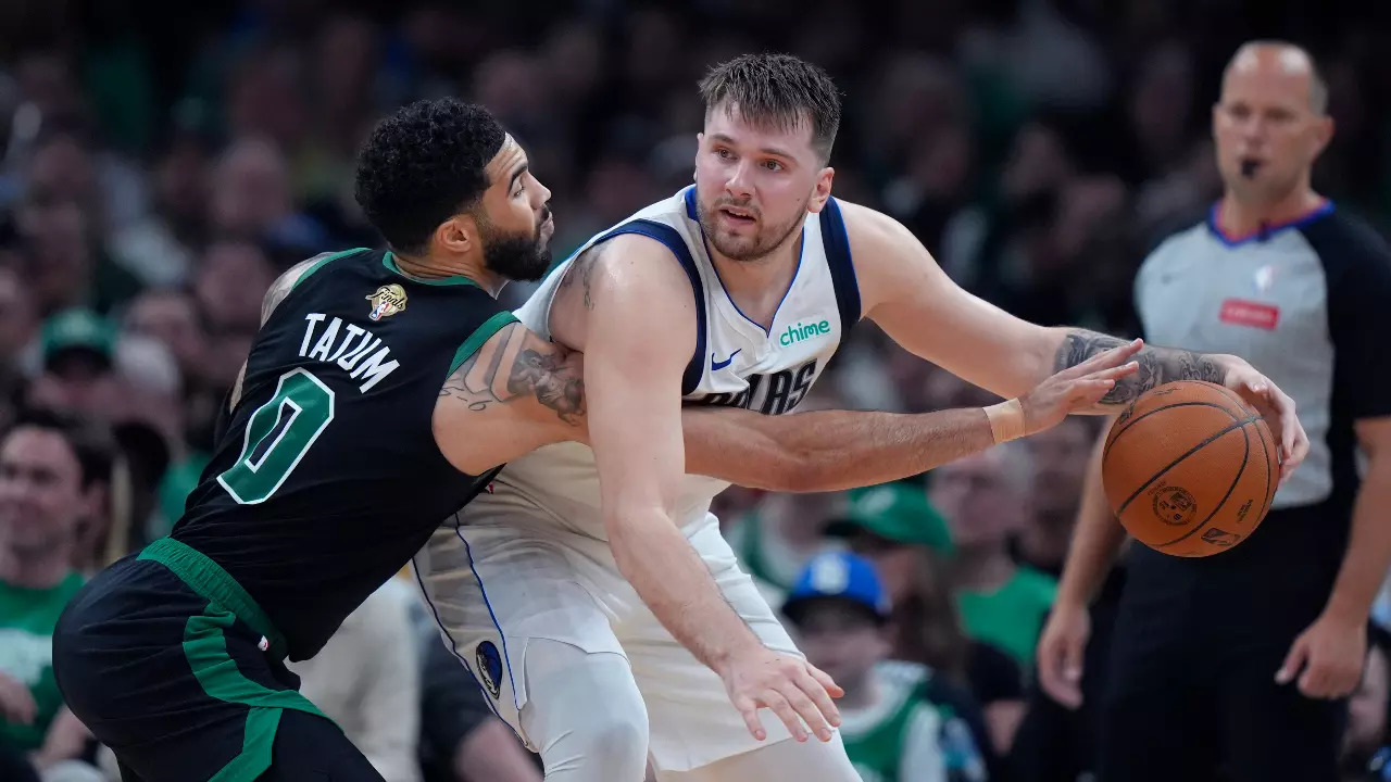 Luka Doncic and Jayson Tatum in action in the NBA finals