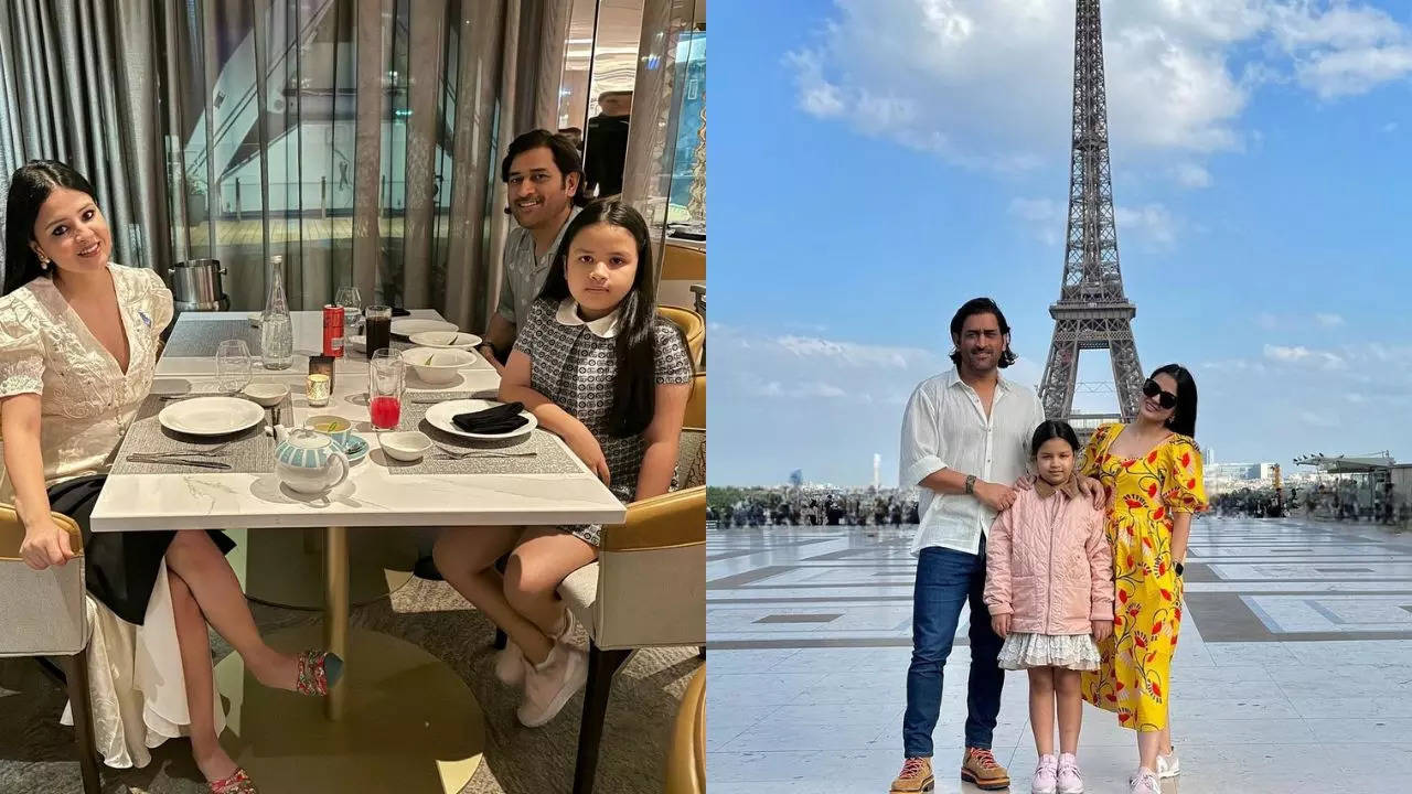 MS Dhoni in Paris with wife Sakshi and daughter Ziva
