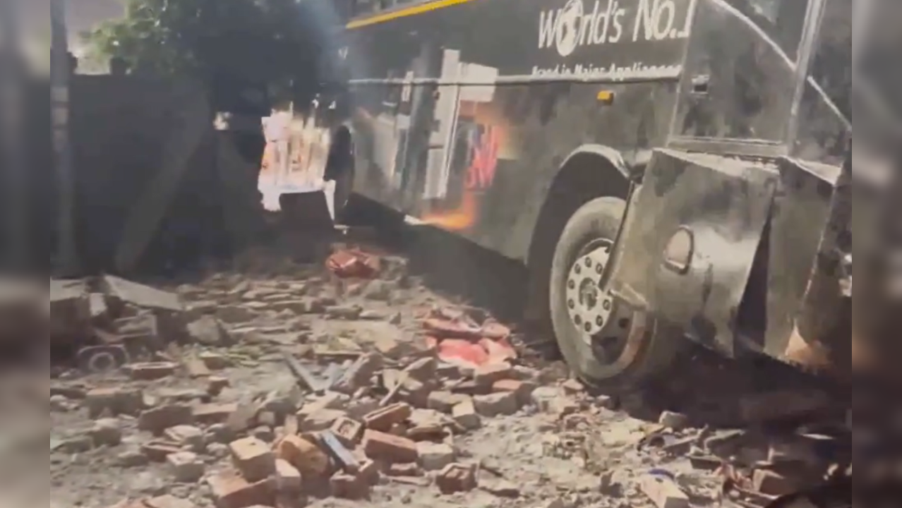 Bus Crashes Into Wall Of Noida Apartment