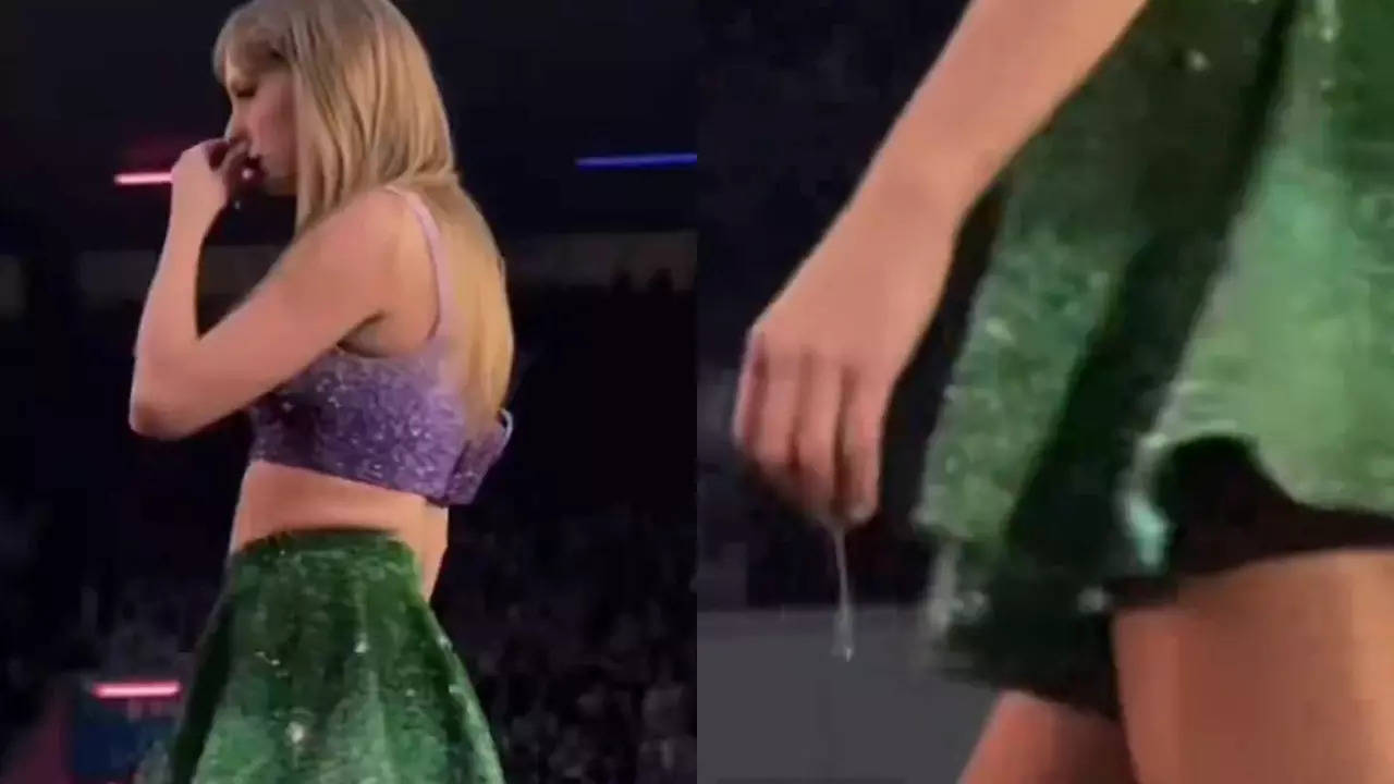 Taylor Swift wipes her nose during the Murrayfield Stadium show. | Courtesy: @SPOONGRANDE/X