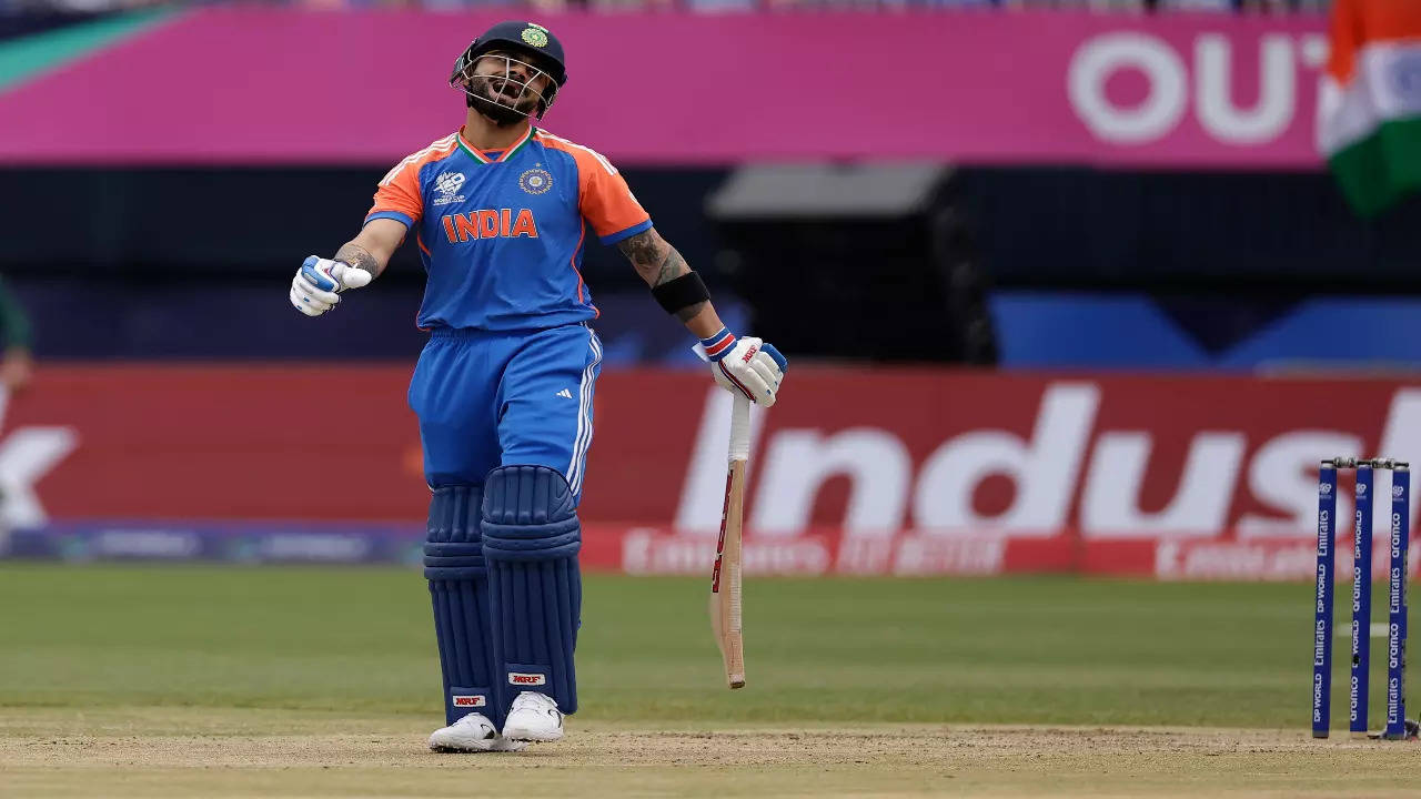 Virat Kohli reacts during a T20 World Cup match