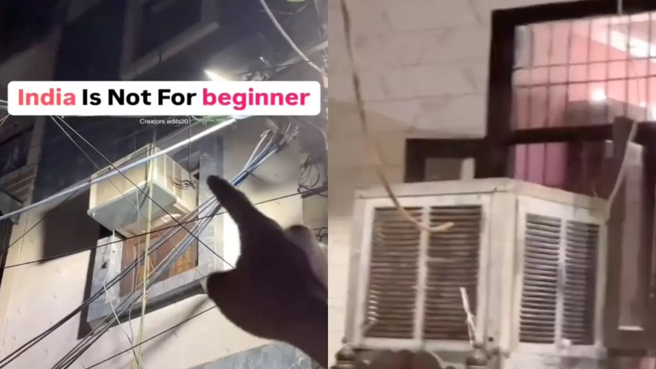 A home's living-room cooler is fed by a pipe connected to an AC upstairs. | @terakyalenadena/X