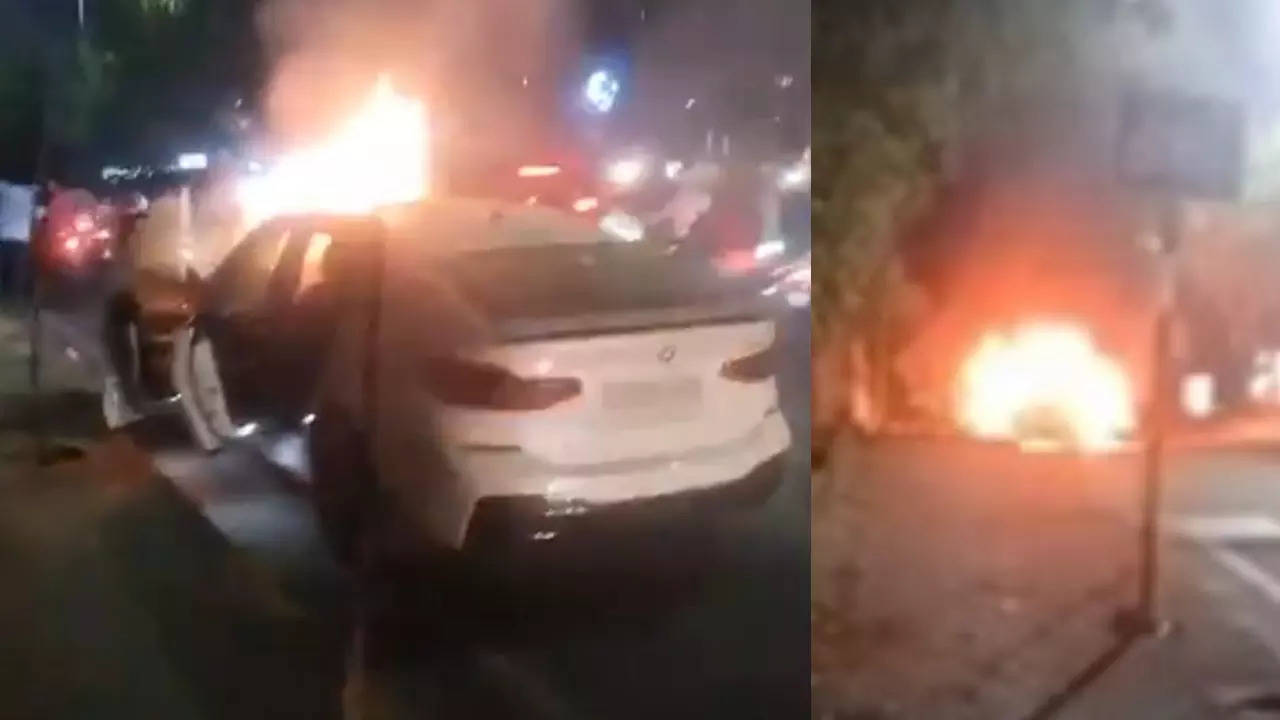 BMW car catches fire in  Jubilee Hills