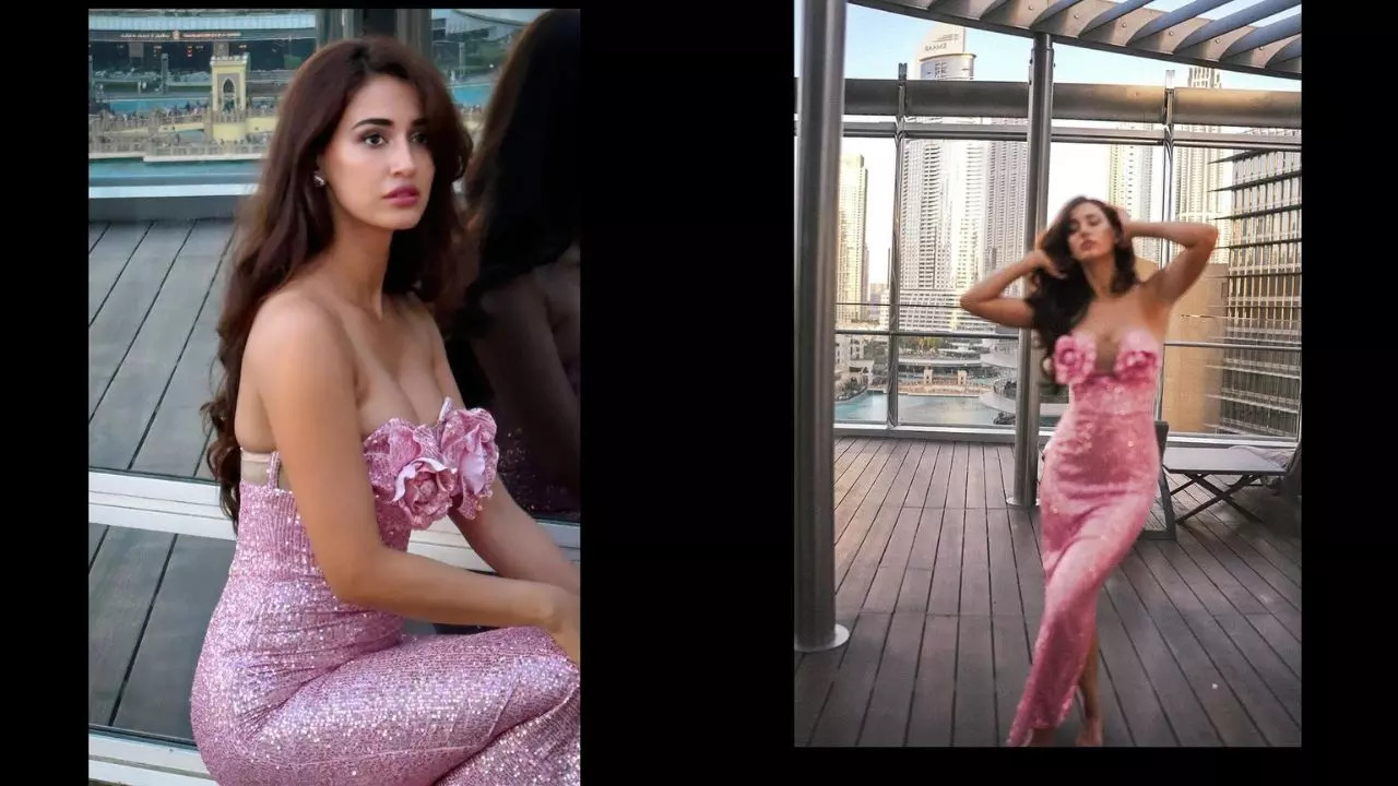 Disha Patani Aces Bling Fashion In Pink Sequined Gown With Floral Bustier