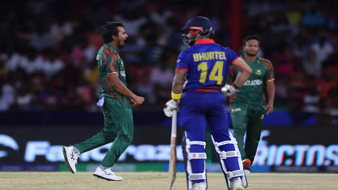 Tanzim Hasan Sakib celebrates a wicket