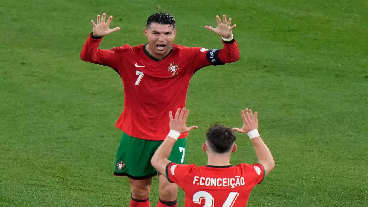 Cristiano Ronaldo celebrates Portugal's win in Euro 2024