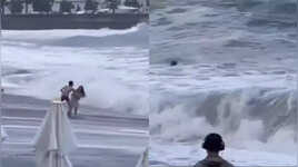 On Camera Russia Beach Waves Wash Woman Away Into Black Sea