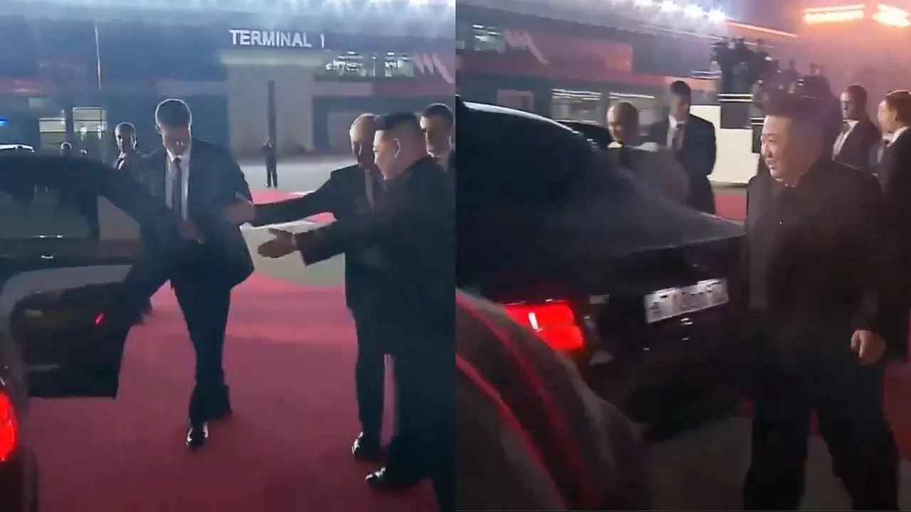 Kim Jong-un receives Vladimir Putin at Pyongyang International Airport. | Courtesy: Sputnik/X