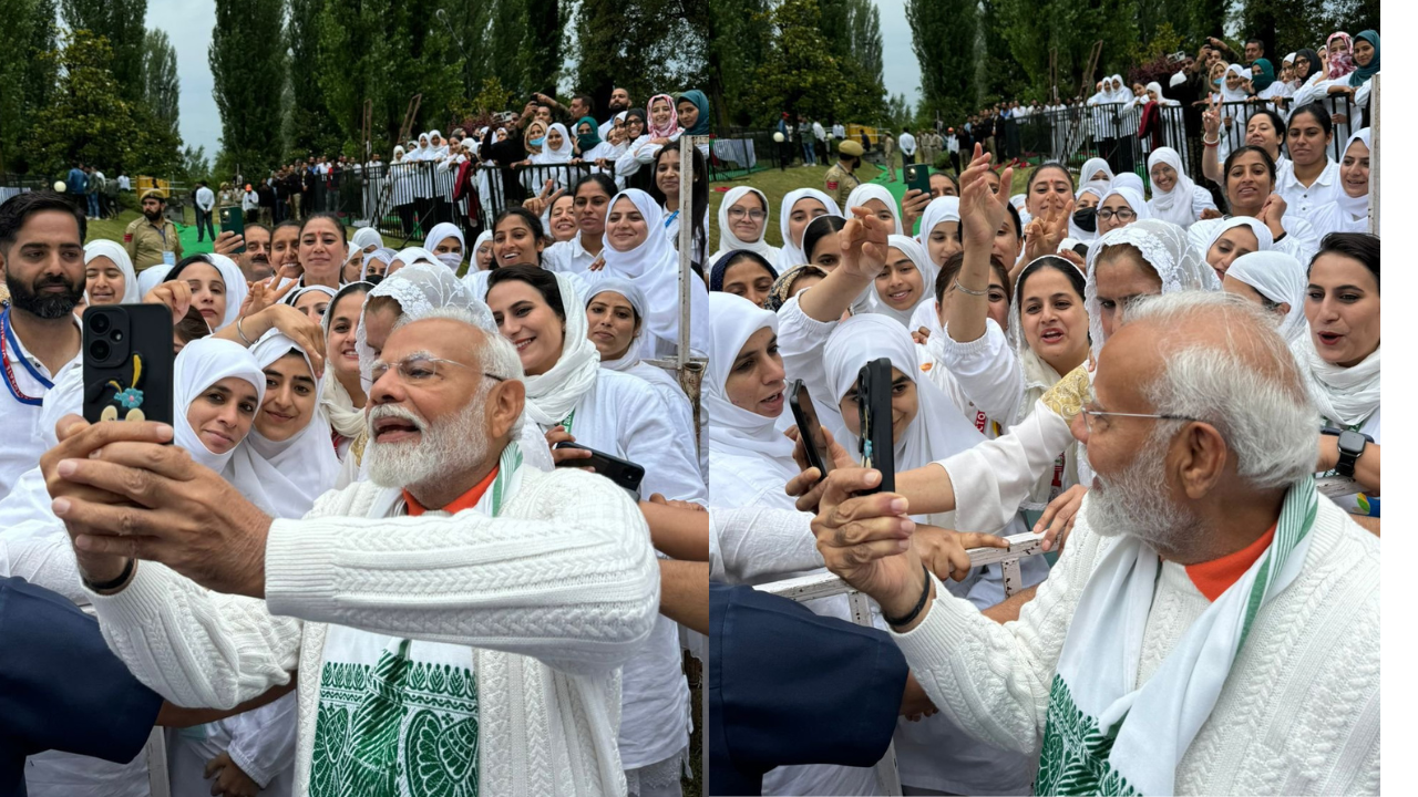 Yoga Day 2024 LIVE PM Modi Takes Selfie With School Students At SKICC Srinagar