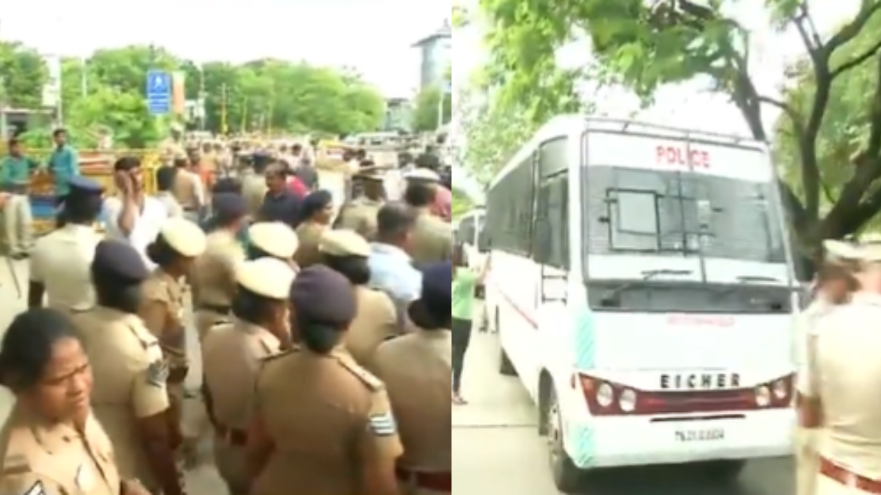 kallakurichi liquor denied permission, bjp workers protest against tn hooch tragedy in chennai, detained in bus