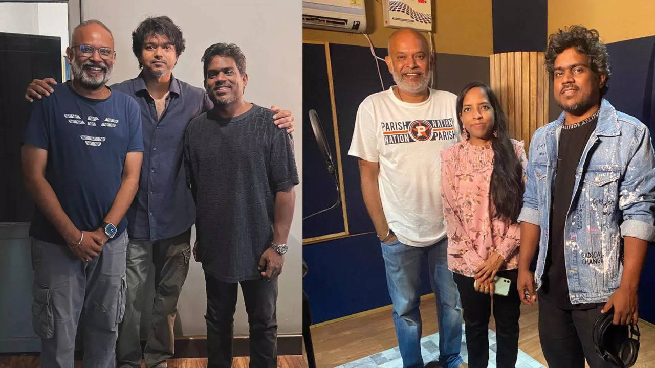 Venkat Prabhu And Yuvan with Vijay(L); Venkat Prabhu And Yuvan With Bhavatharini