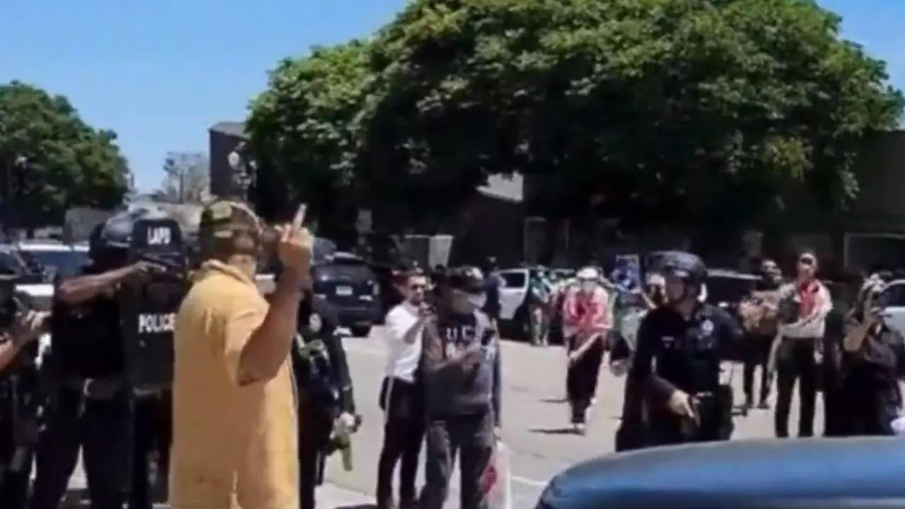 Los Angeles: Pro-Palestine Protesters Clash Outside Jewish Synagogue, LAPD Officials On Scene| VIDEO