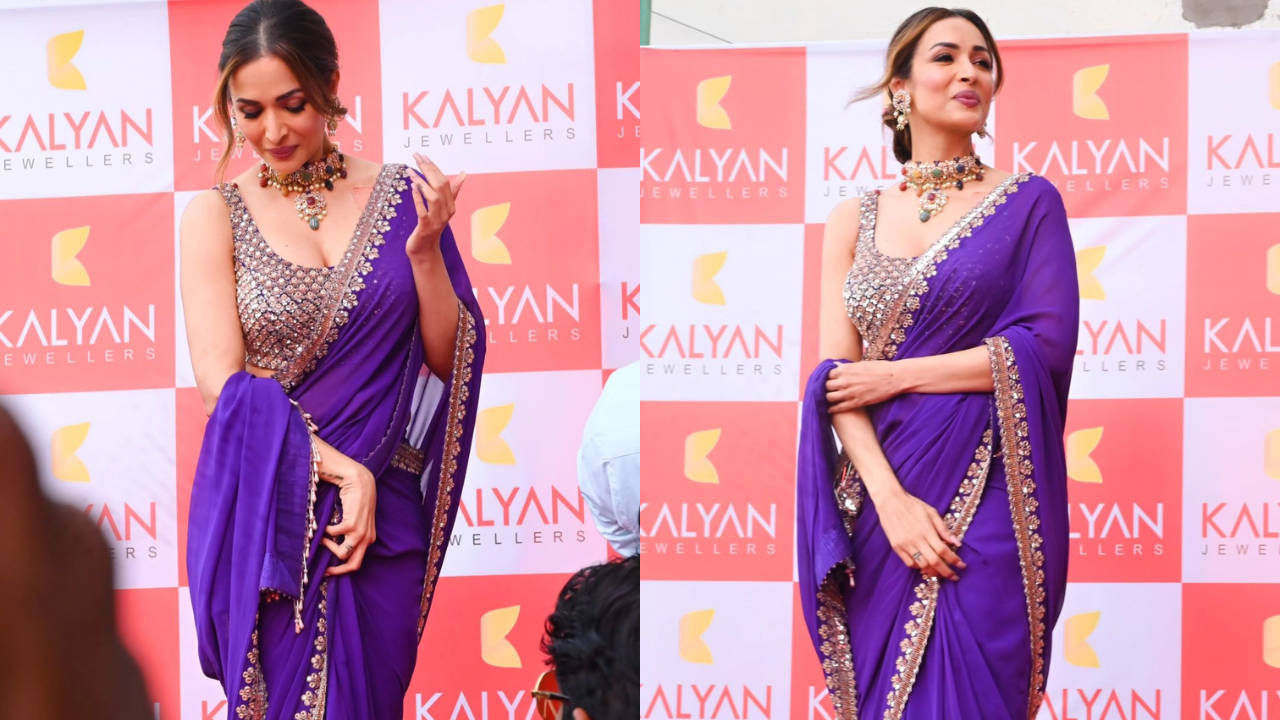 Malaika Arora Dazzles In A Purple Hand-Embroidered Saree Perfect For Your Bridesmaid Look