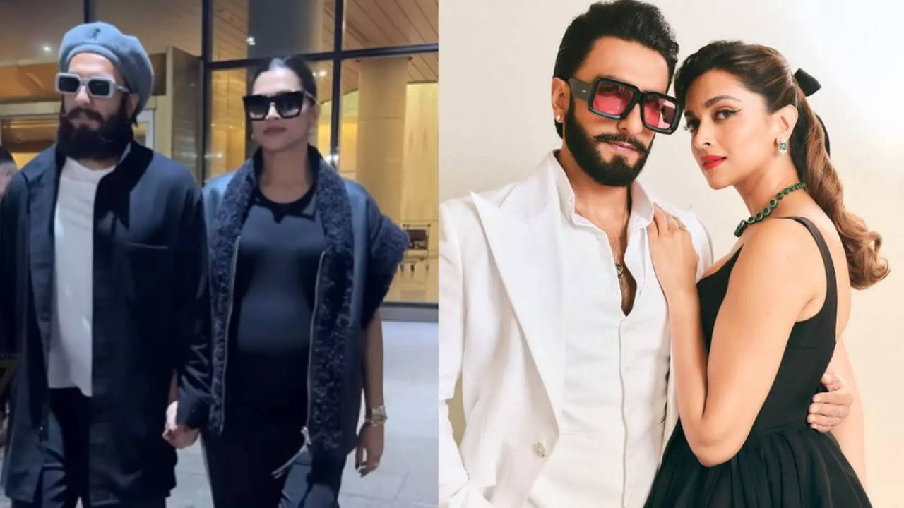 ​Pregnant Deepika Padukone, Ranveer Singh Spotted Exiting Mumbai Airport Holding Hands Clad In Black