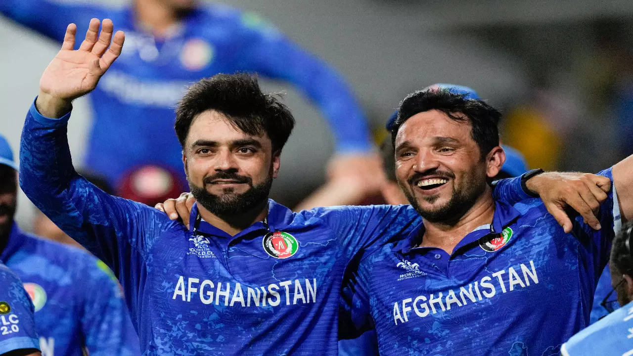 Rashid Khan celebrates Afghanistan's win