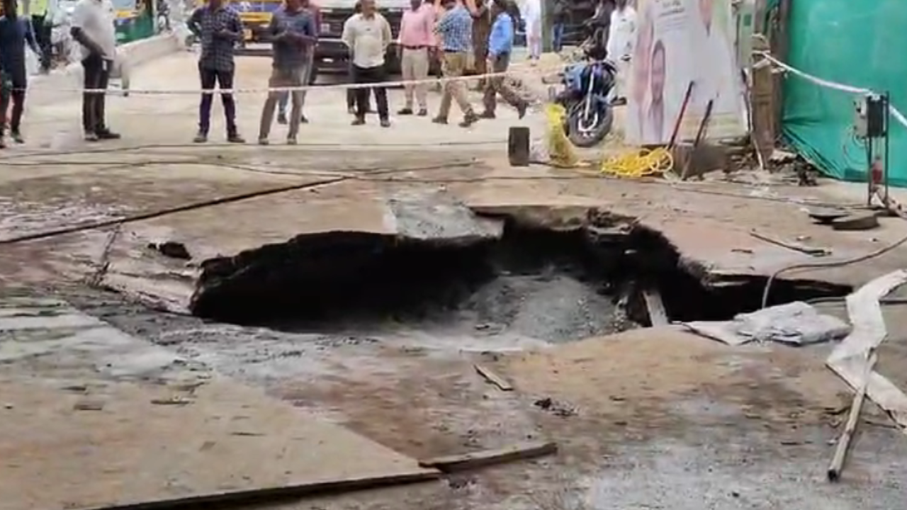 video: big crater forms in bengaluru as road caves in near under-construction metro site