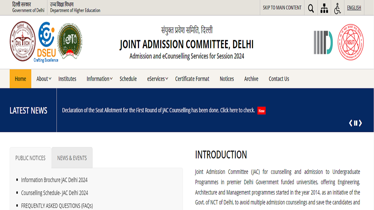 JAC Delhi Counselling 2024 Round 1 Result