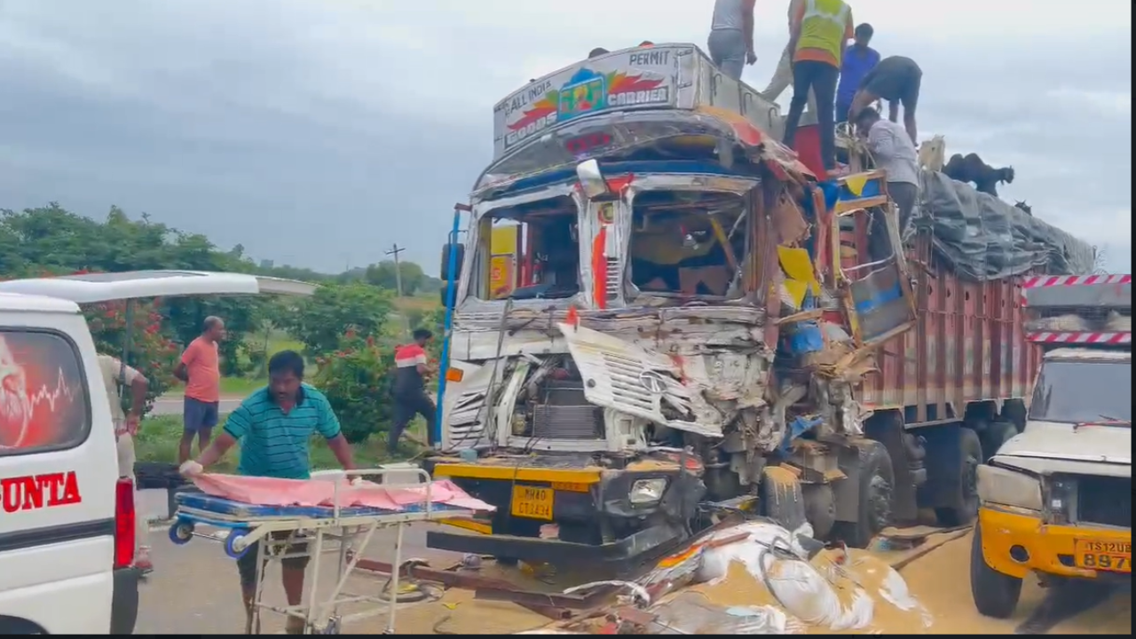 video: 5 dead, 3 injured after trucks collide on national highway in telangana's medak