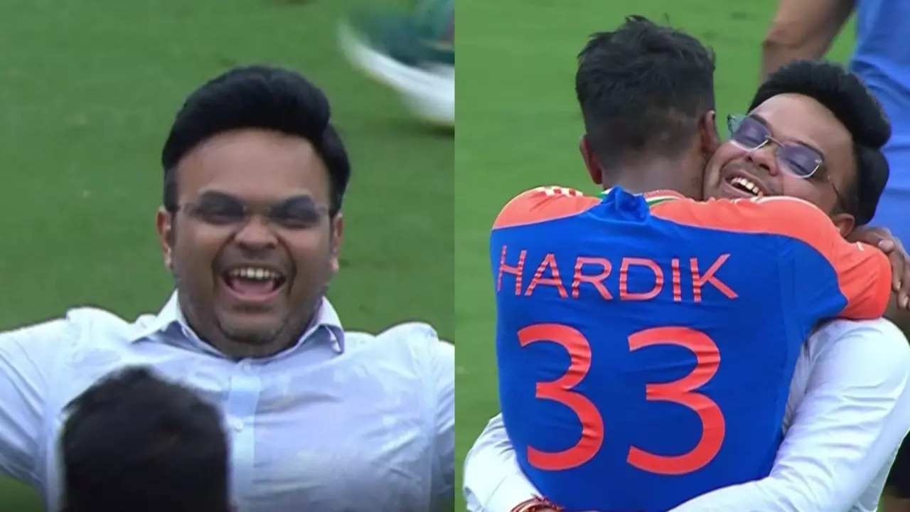 Jay Shah Runs On To Field With Open Arms, Lifts Hardik Pandya As India Win T20 World Cup 2024 Trophy