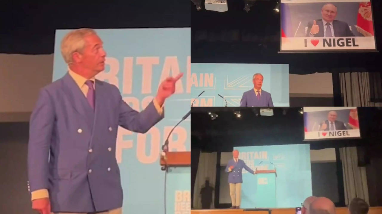 Putin's Banner At Farage's Rally