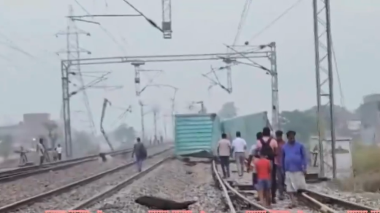 Goods containers falls of train in Karnal, Haryana