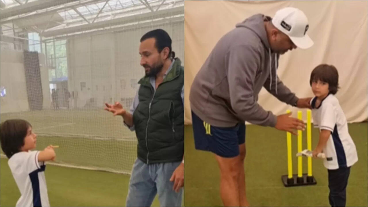 saif ali khan explains family cricket history to taimur, son throws yorker at him: watch adorable videos from lords