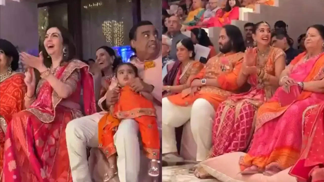 Nita and Mukesh Ambani pictured at Anant and Radhika's pre-wedding Mameru ceremony. | ANI