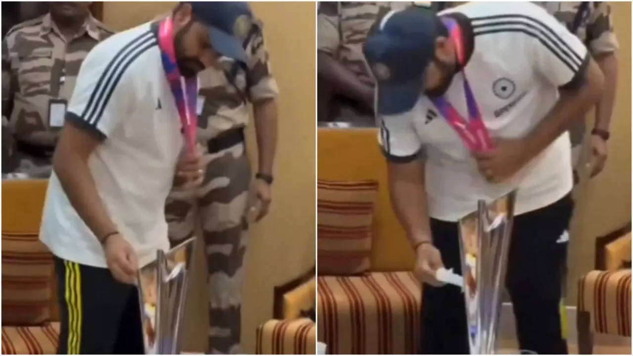 Rohit Sharma Shows Love For T20 World Cup Trophy, Treats It Like His Own Child : WATCH Viral Video